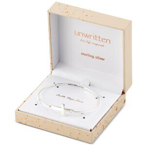 Unwritten 925 Sterling Silver Sideways Cross Bangle Bracelet Faith Hope Love Lik